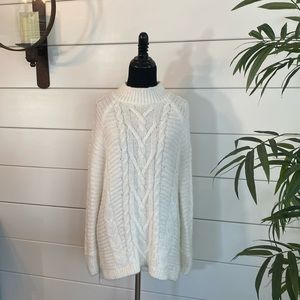 Caslon Soft White Mock Neck Cable Knit Sweater M